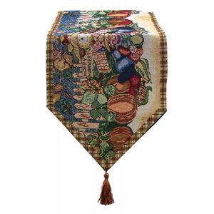 Fall Happy Harvest Tapestry Table Runner with Tassels, 70 inch